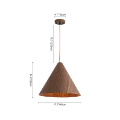 1-Light Modern Farmhouse Wood Grain Cone Kitchen Pendant