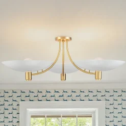 3-Light Modern Iron Brass White Saucer Semi Flush Mount