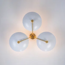 3-Light Modern Iron Brass White Saucer Semi Flush Mount