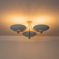 3-Light Modern Iron Brass White Saucer Semi Flush Mount