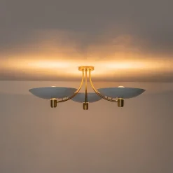 3-Light Modern Iron Brass White Saucer Semi Flush Mount