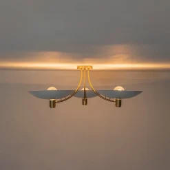 3-Light Modern Iron Brass White Saucer Semi Flush Mount