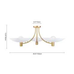 3-Light Modern Iron Brass White Saucer Semi Flush Mount