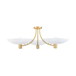 3-Light Modern Iron Brass White Saucer Semi Flush Mount