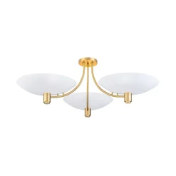 3-Light Modern Iron Brass White Saucer Semi Flush Mount
