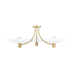 3-Light Modern Iron Brass White Saucer Semi Flush Mount