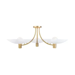 3-Light Modern Iron Brass White Saucer Semi Flush Mount