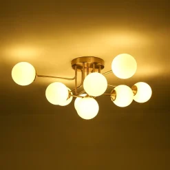 9-Light Opal Glass Bubble Sputnik Semi Flush Chandelier
