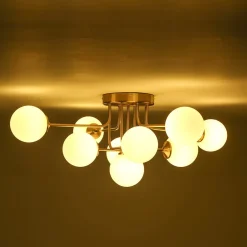 9-Light Opal Glass Bubble Sputnik Semi Flush Chandelier