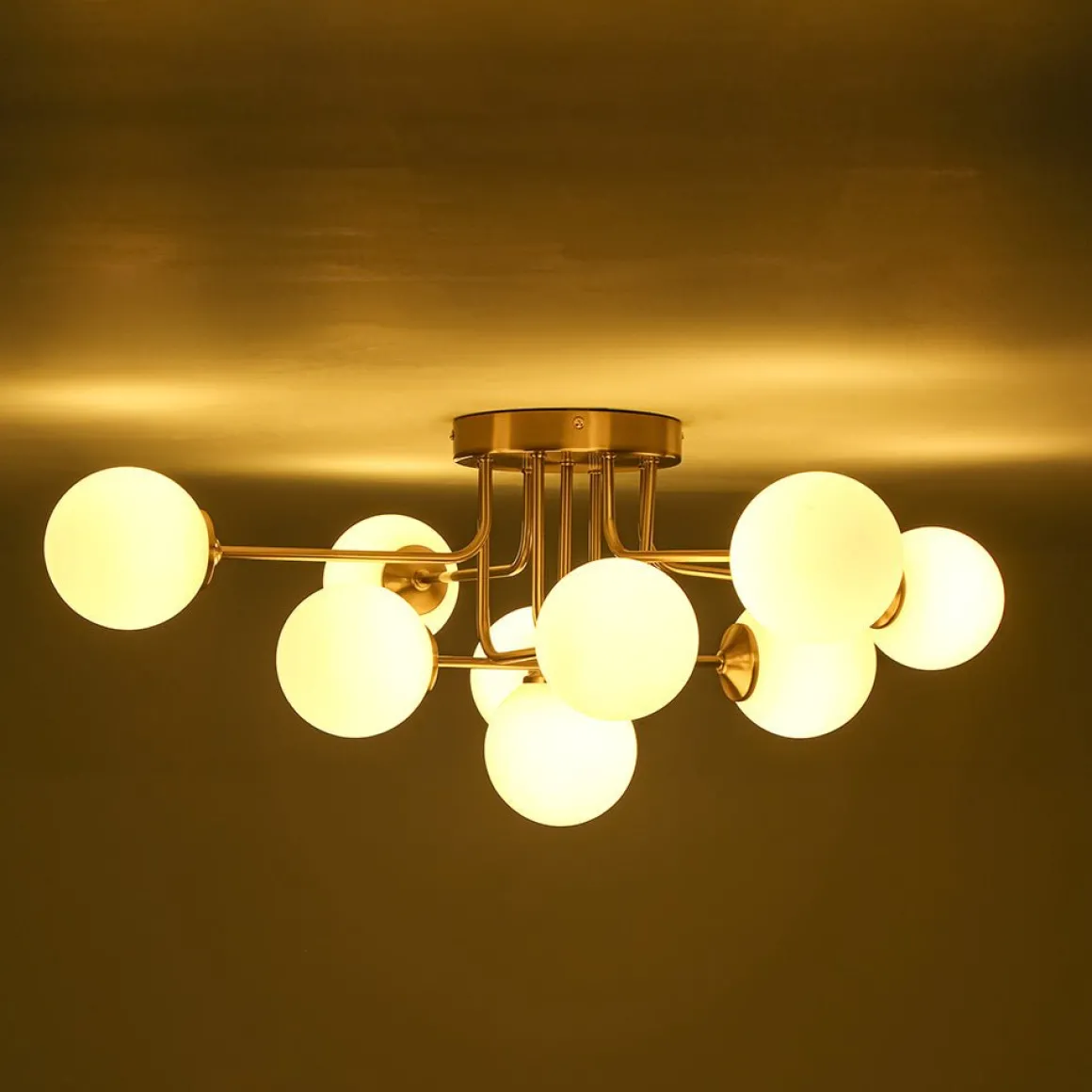 9-Light Opal Glass Bubble Sputnik Semi Flush Chandelier