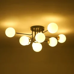 9-Light Opal Glass Bubble Sputnik Semi Flush Chandelier