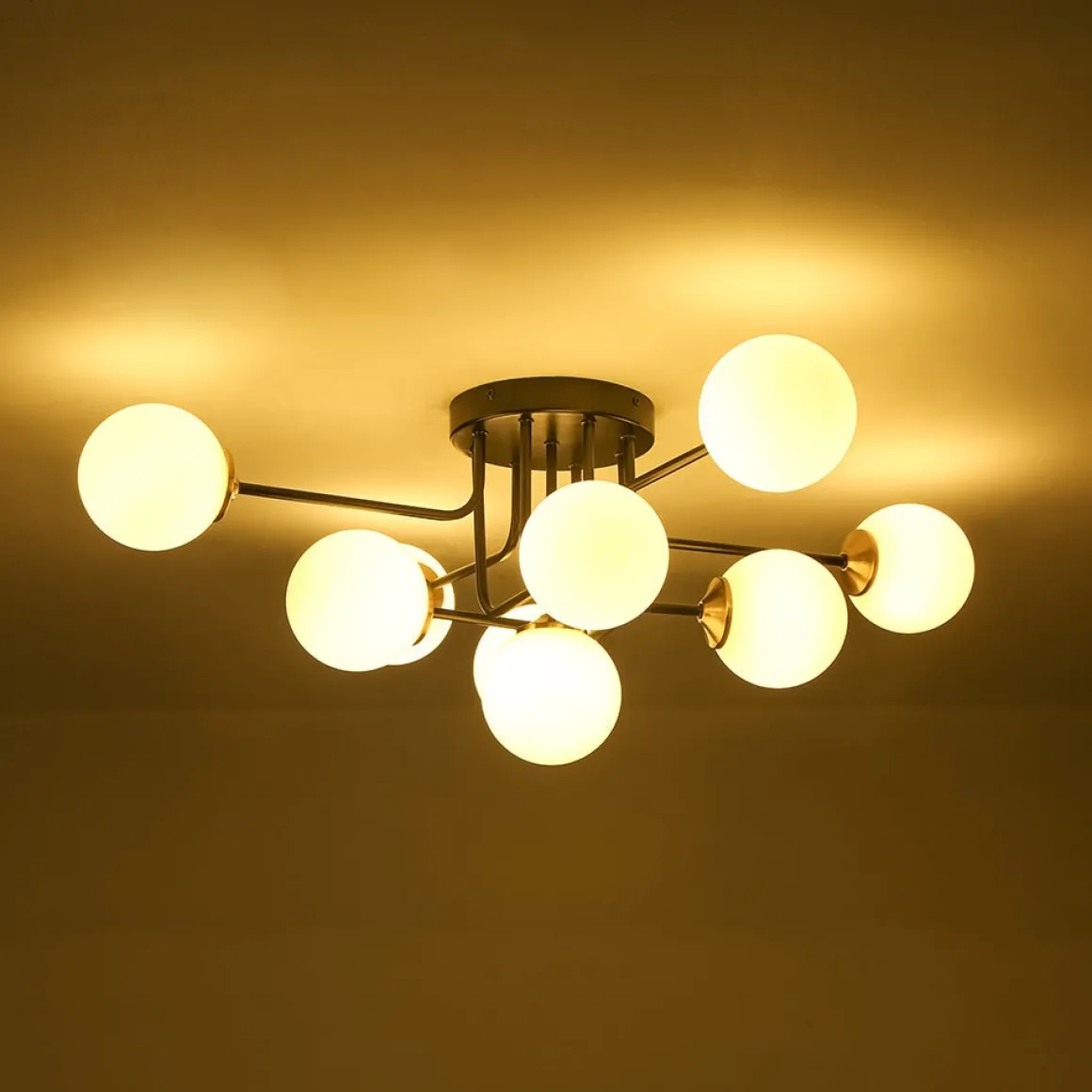 9-Light Opal Glass Bubble Sputnik Semi Flush Chandelier