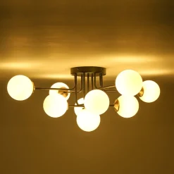 9-Light Opal Glass Bubble Sputnik Semi Flush Chandelier