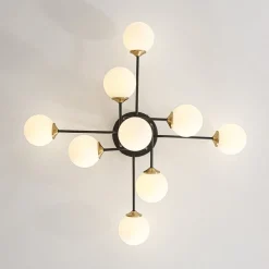 9-Light Opal Glass Bubble Sputnik Semi Flush Chandelier