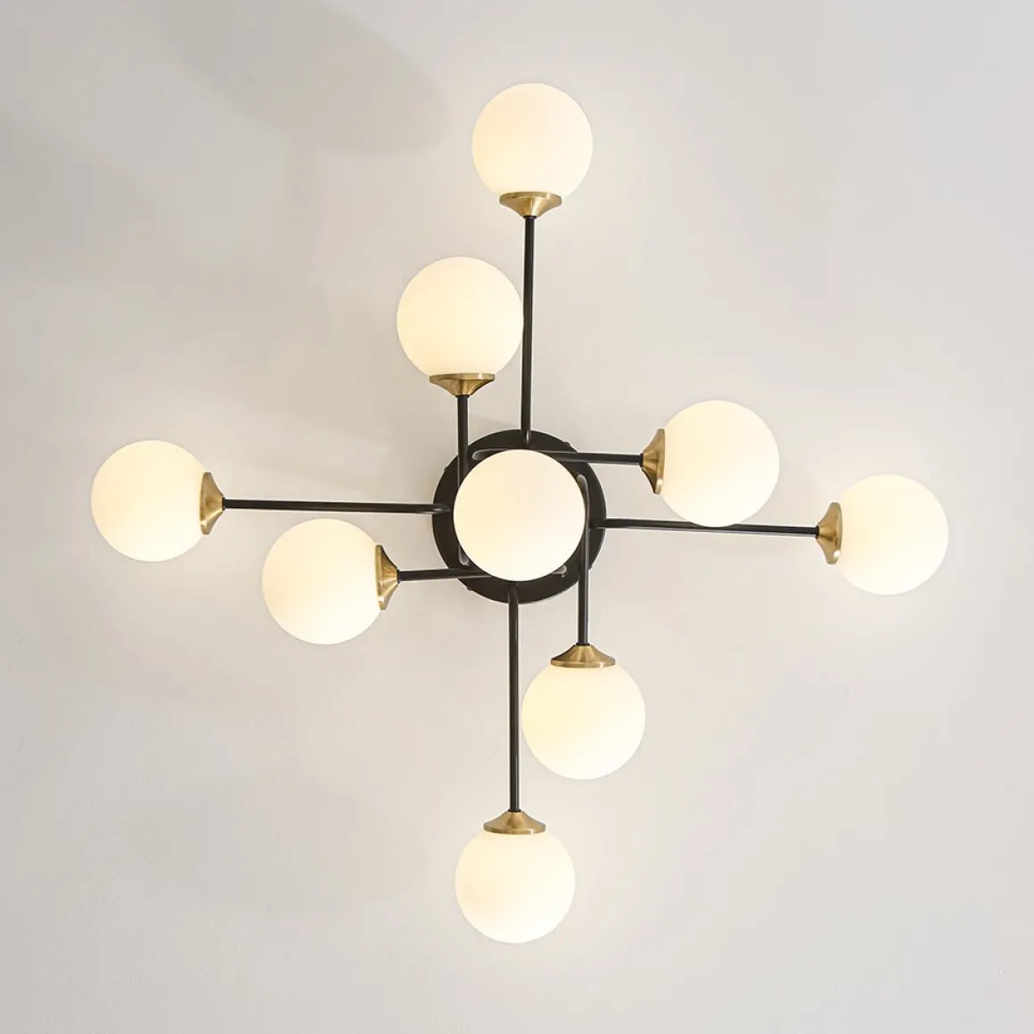 9-Light Opal Glass Bubble Sputnik Semi Flush Chandelier