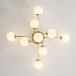 9-Light Opal Glass Bubble Sputnik Semi Flush Chandelier
