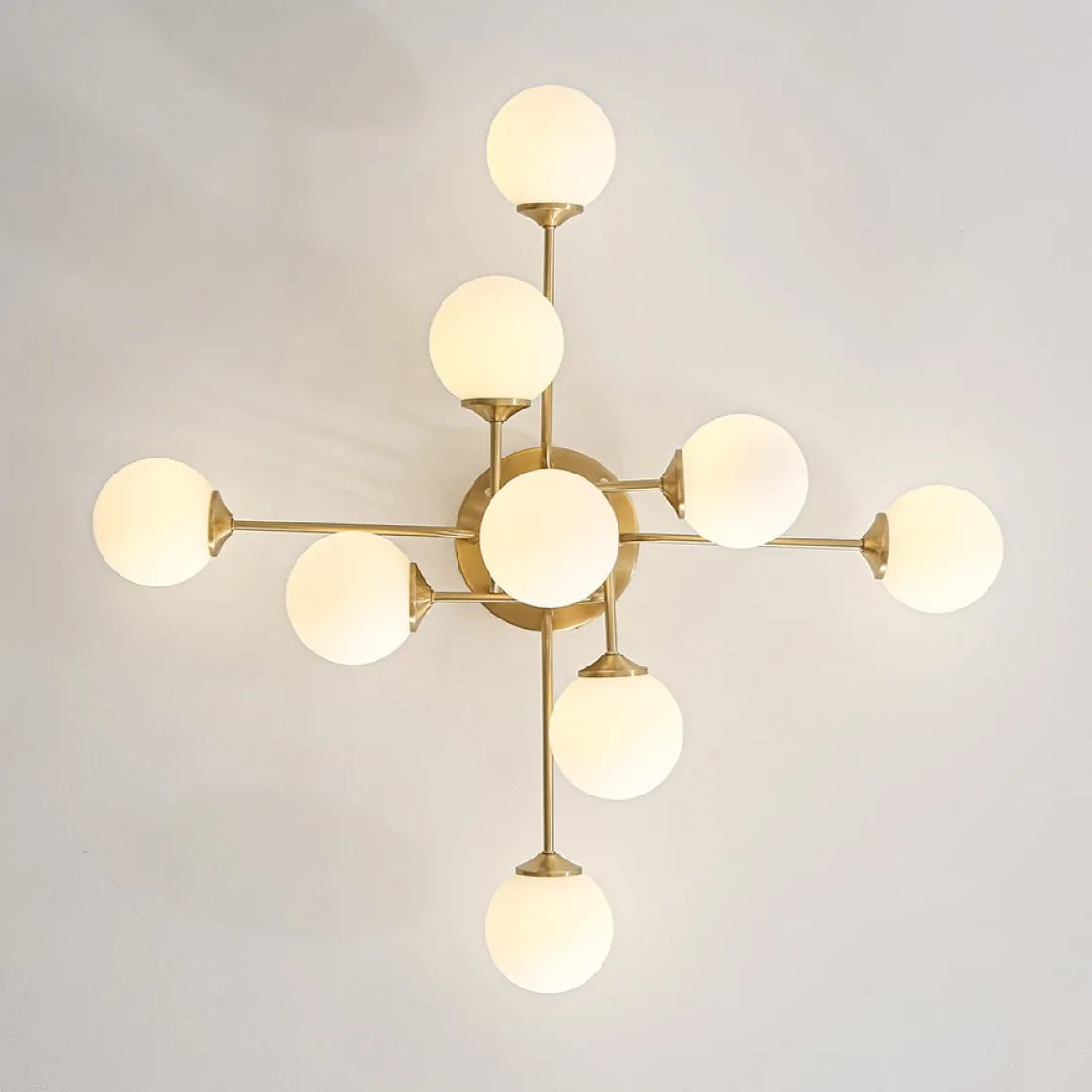 9-Light Opal Glass Bubble Sputnik Semi Flush Chandelier