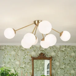 8-Light Opal Glass Bubble Sputnik Semi Flush Chandelier