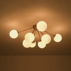8-Light Opal Glass Bubble Sputnik Semi Flush Chandelier