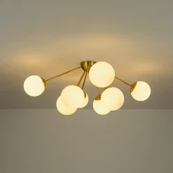 8-Light Opal Glass Bubble Sputnik Semi Flush Chandelier