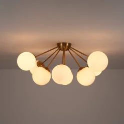 8-Light Opal Glass Bubble Sputnik Semi Flush Chandelier