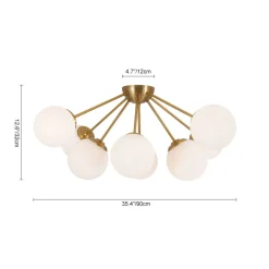 8-Light Opal Glass Bubble Sputnik Semi Flush Chandelier