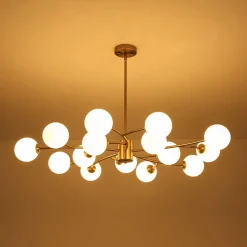15-Light Opal Glass Globe Bubble Sputnik Branch Chandelier