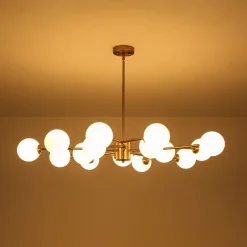 15-Light Opal Glass Globe Bubble Sputnik Branch Chandelier