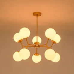 10-Light Opal Glass Globe Bubble Sputnik Branch Chandelier