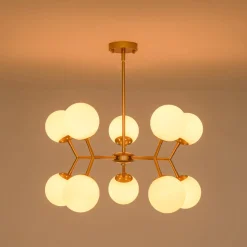 10-Light Opal Glass Globe Bubble Sputnik Branch Chandelier