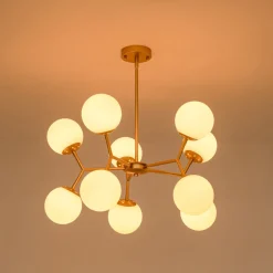 10-Light Opal Glass Globe Bubble Sputnik Branch Chandelier