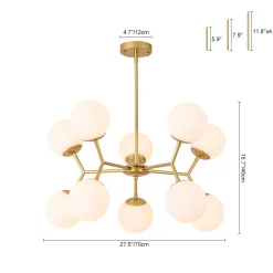 10-Light Opal Glass Globe Bubble Sputnik Branch Chandelier