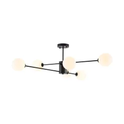 6-Light Opal Glass Globe Linear Sputnik Semi Flush