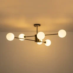 6-Light Opal Glass Globe Linear Sputnik Semi Flush