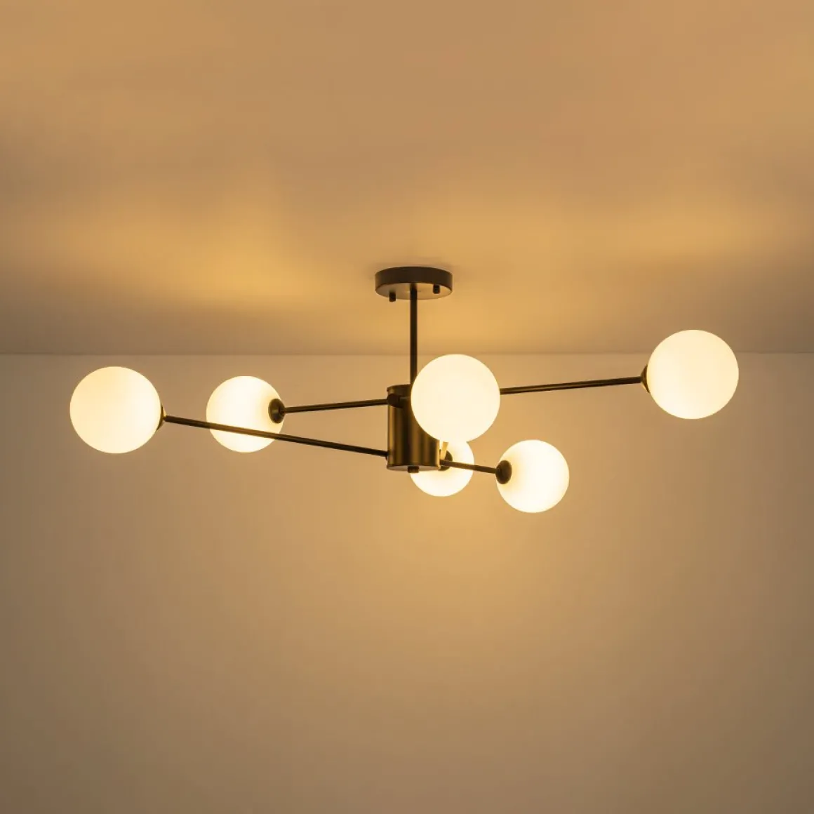 6-Light Opal Glass Globe Linear Sputnik Semi Flush