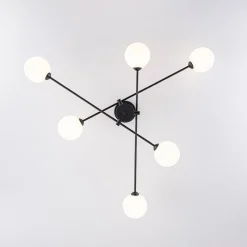6-Light Opal Glass Globe Linear Sputnik Semi Flush