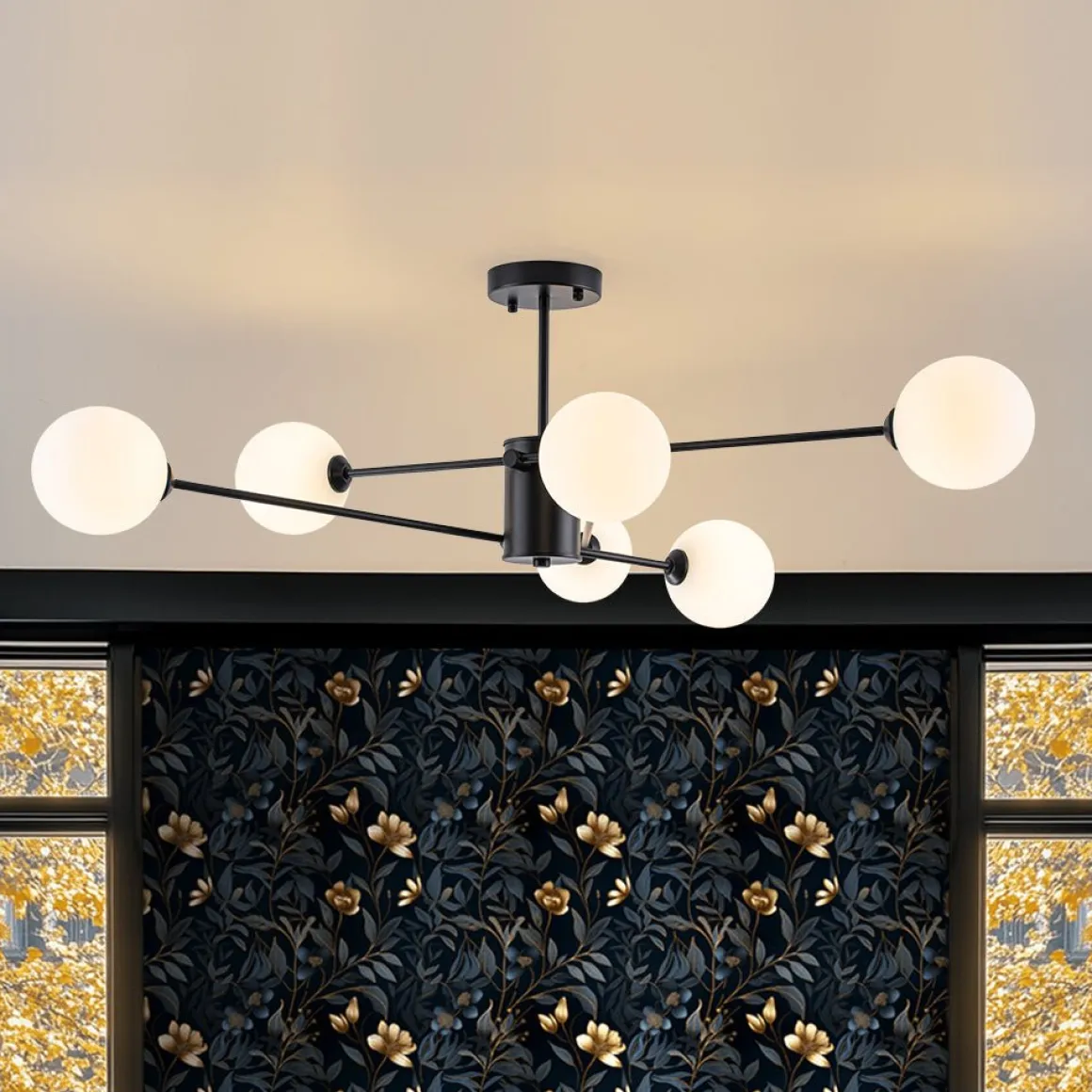 6-Light Opal Glass Globe Linear Sputnik Semi Flush
