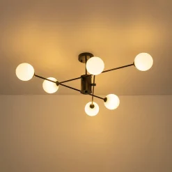 6-Light Opal Glass Globe Linear Sputnik Semi Flush