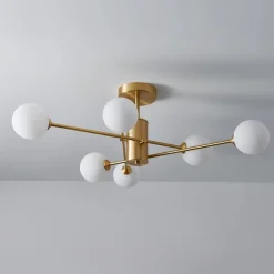 6-Light Opal Glass Globe Linear Sputnik Semi Flush