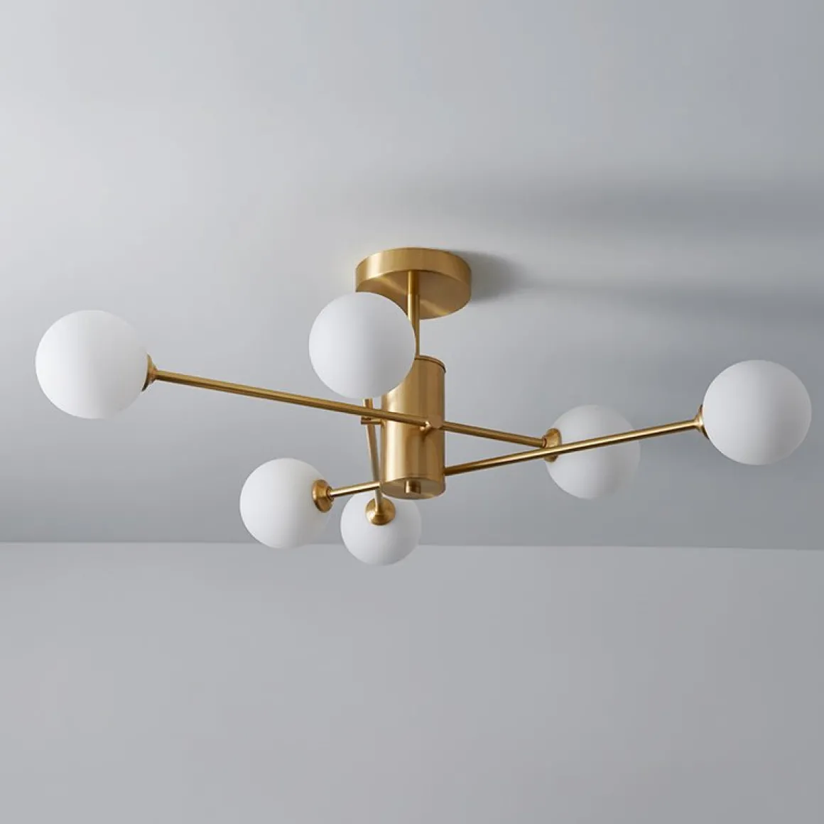 6-Light Opal Glass Globe Linear Sputnik Semi Flush