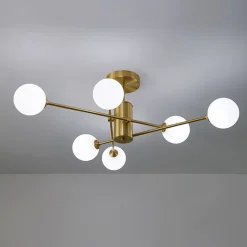 6-Light Opal Glass Globe Linear Sputnik Semi Flush