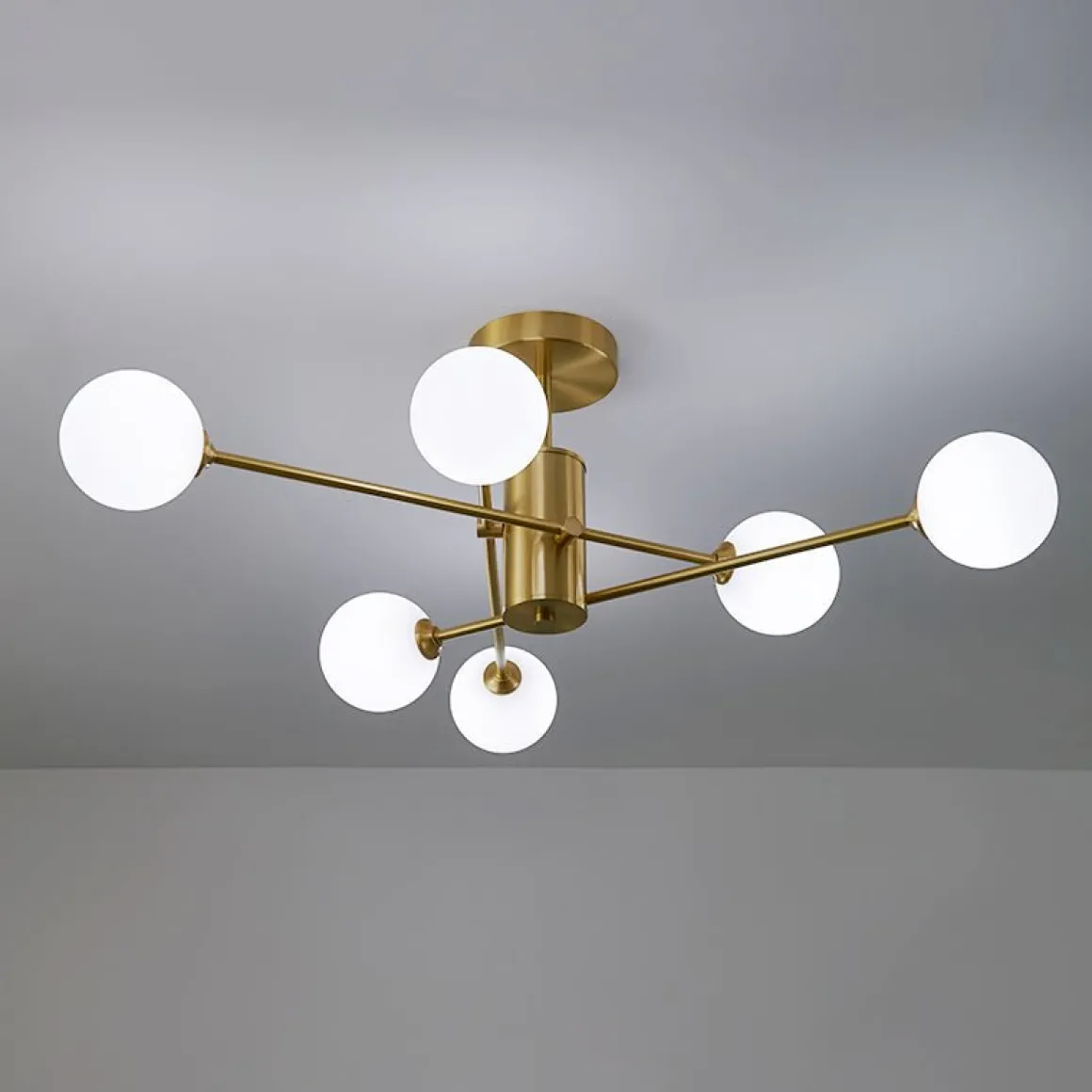 6-Light Opal Glass Globe Linear Sputnik Semi Flush
