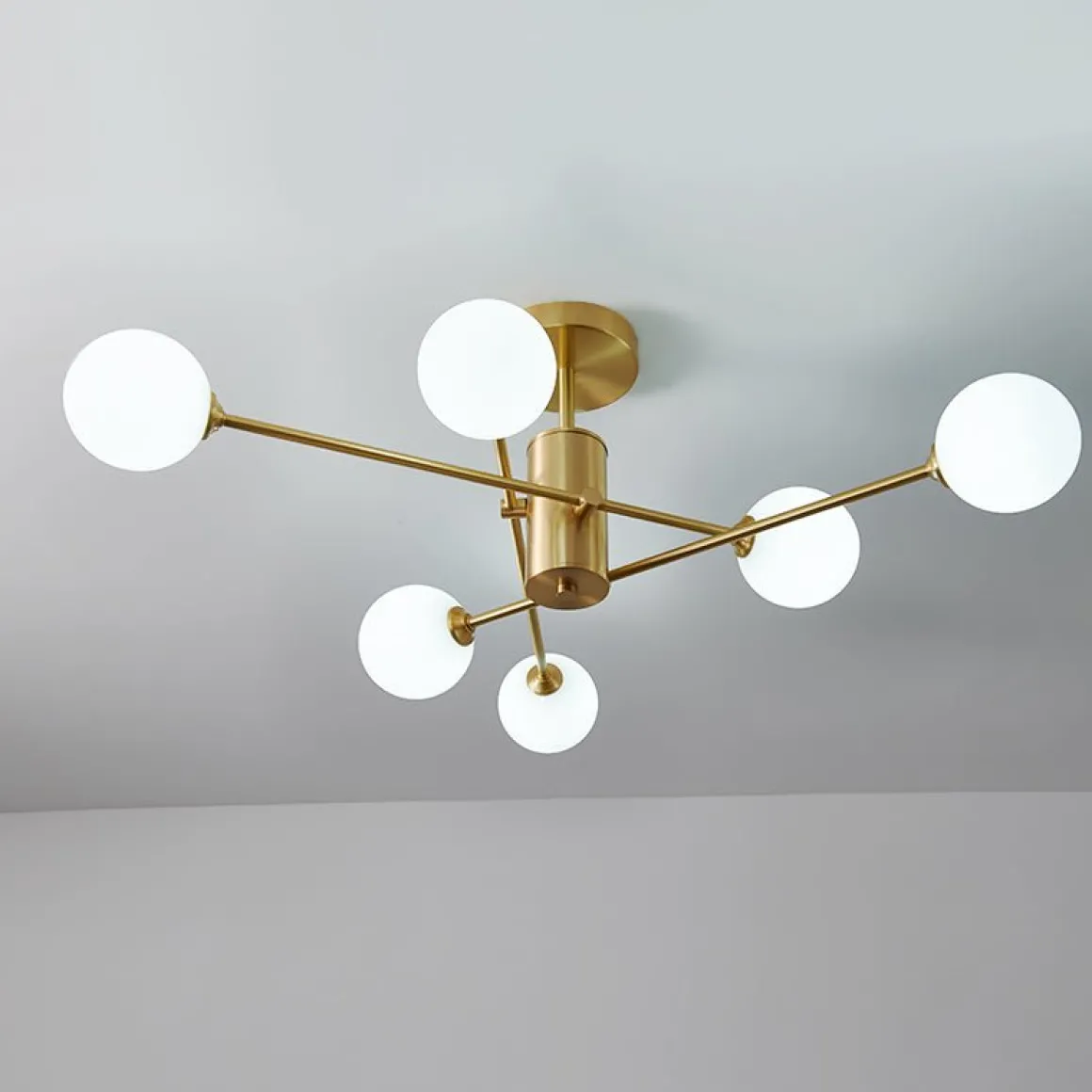 6-Light Opal Glass Globe Linear Sputnik Semi Flush
