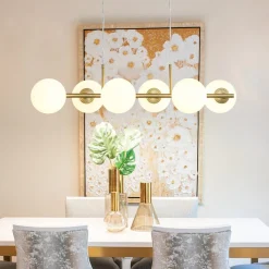 6-Light Opal Glass Globe Linear Island Chandelier