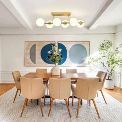 6-Light Opal Glass Globe Linear Island Chandelier
