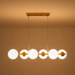 6-Light Opal Glass Globe Linear Island Chandelier
