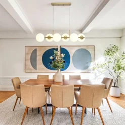 6-Light Opal Glass Globe Linear Island Chandelier