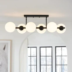 6-Light Opal Glass Globe Linear Island Chandelier