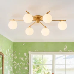 6-Light Opal Glass Globe Linear Sputnik Semi Flush Chandelier