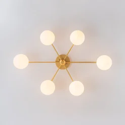 6-Light Opal Glass Globe Linear Sputnik Semi Flush Chandelier